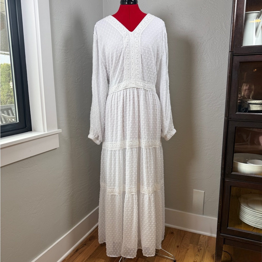 Covenant Apparel White Temple Lace Swiss Dot Maxi Wedding Dress Size 1XL